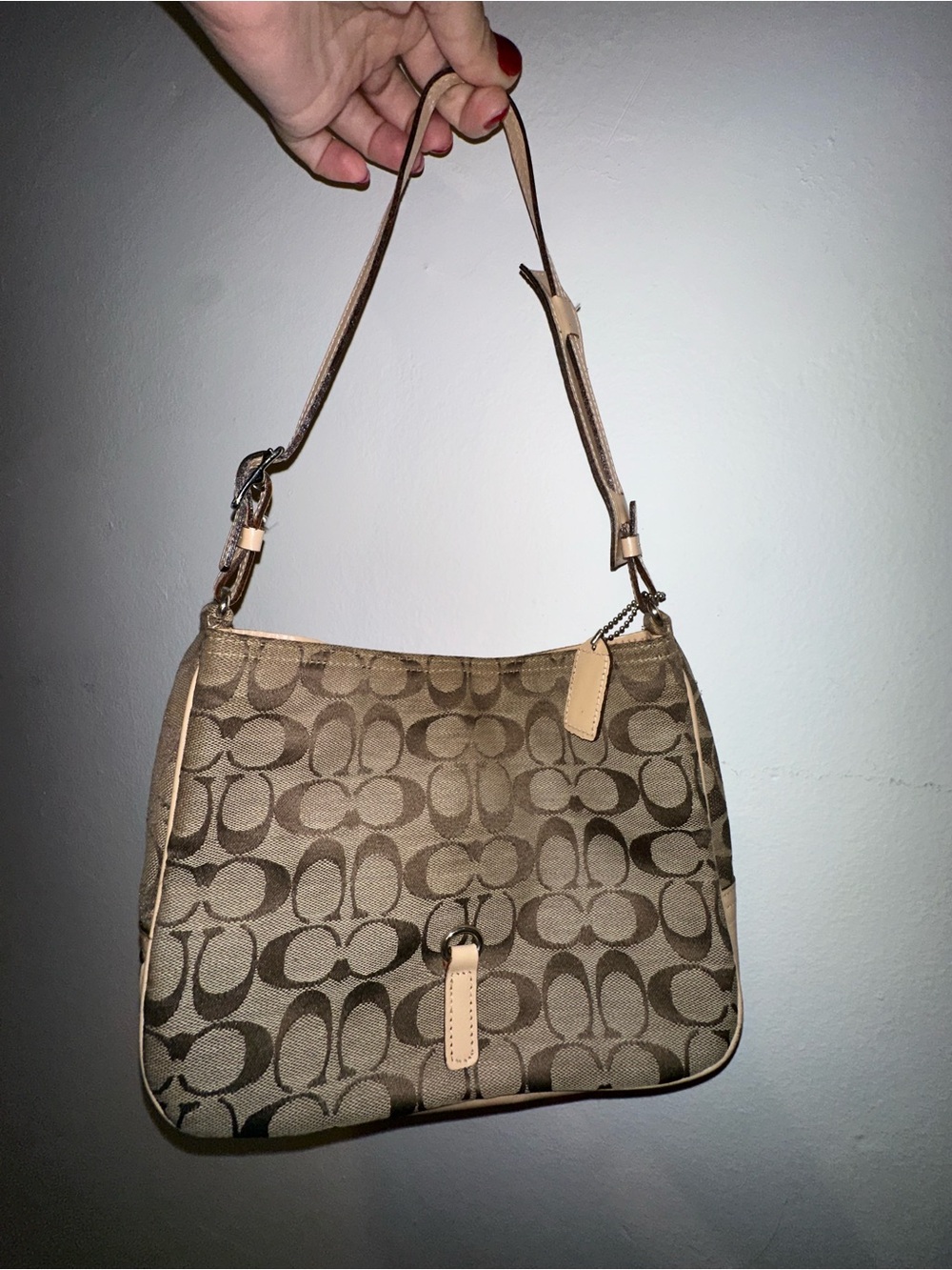 Coach Monogram Shoulder Bag in Brown and Tan